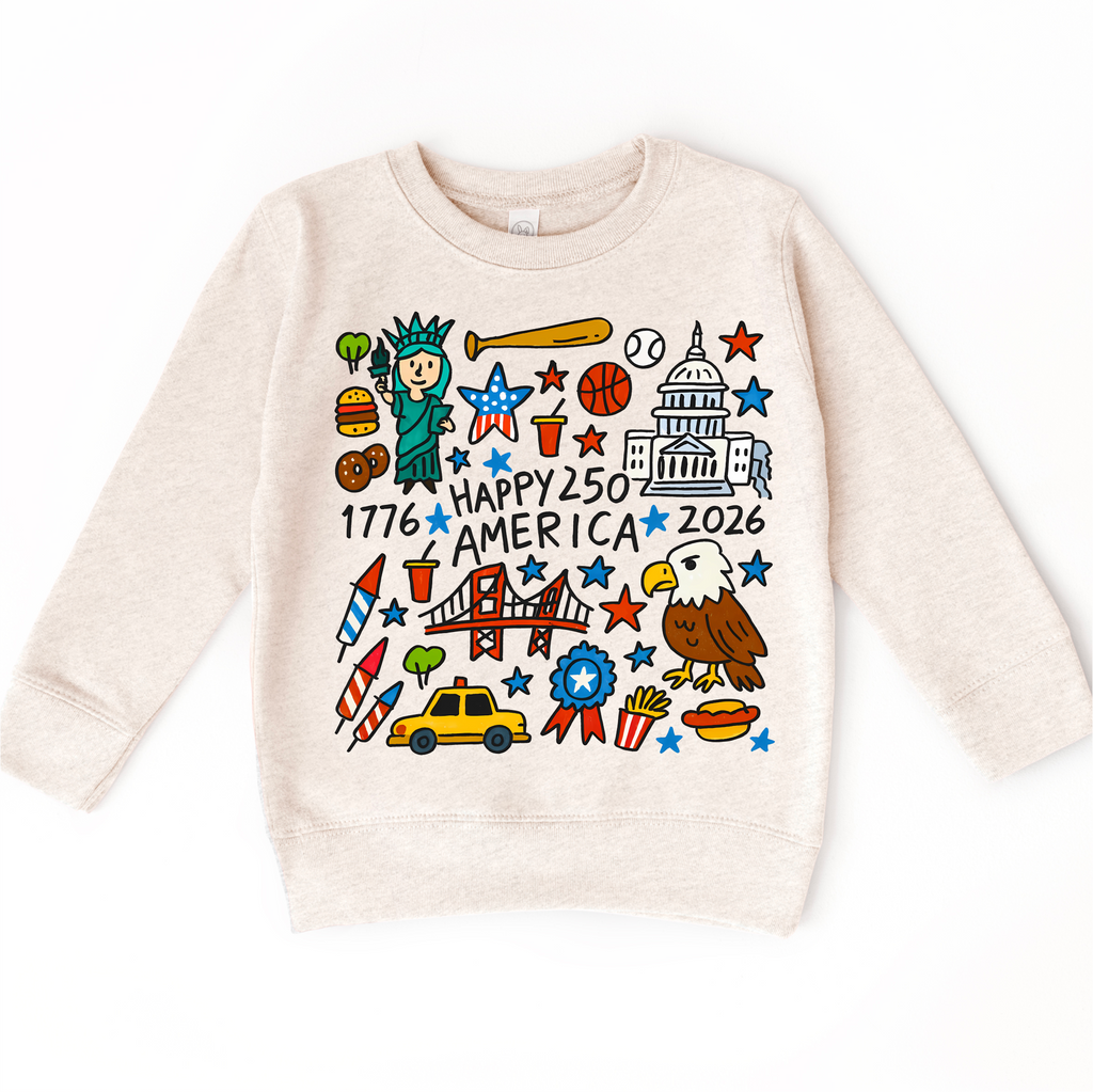 Happy 250 America Kids Shirt – Patriotic 4th of July Tee – USA 250th Birthday Toddler Shirt (2026): Natural Short Sleeve Tee / 3T Kids