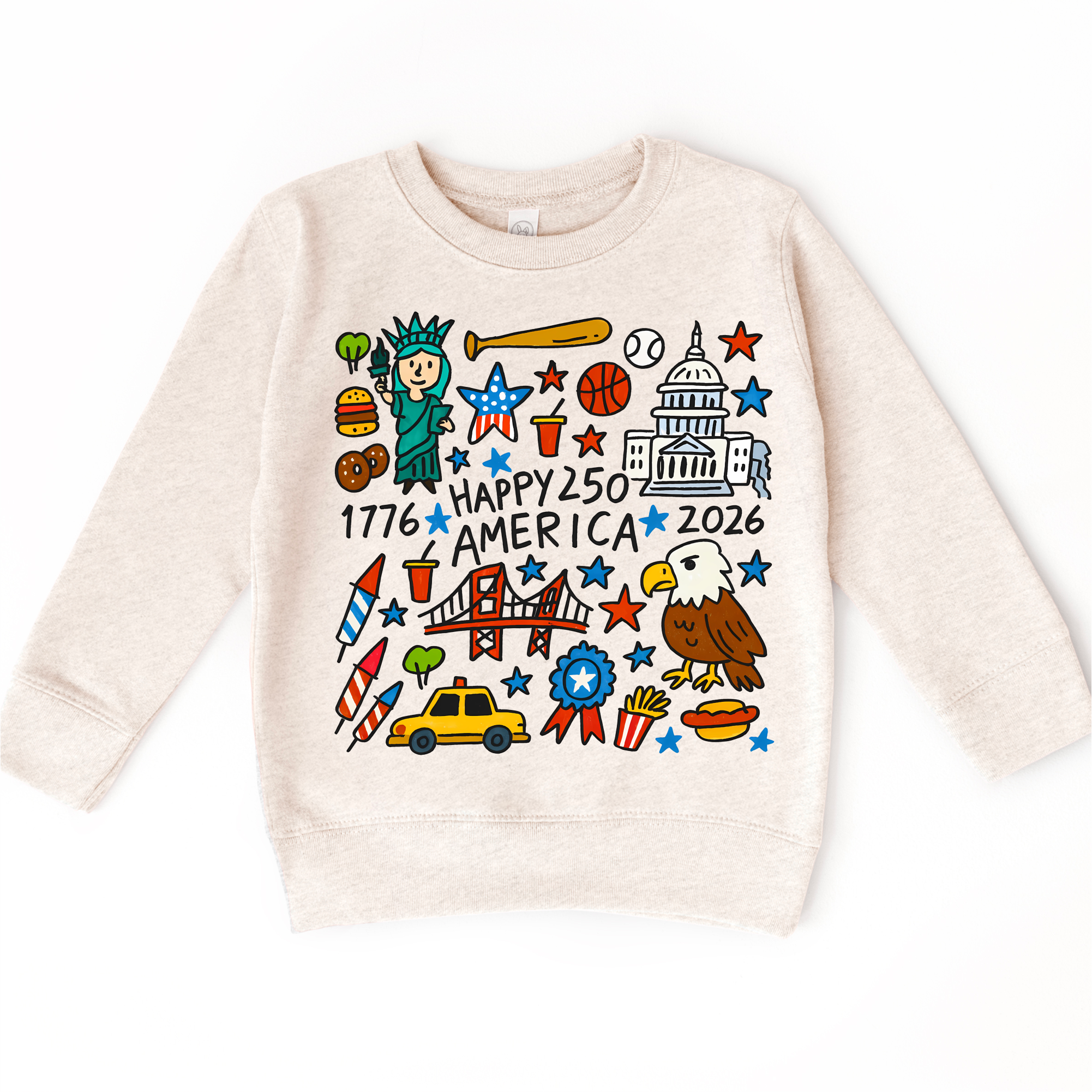 Happy 250 America Kids Shirt – Patriotic 4th of July Tee – USA 250th Birthday Toddler Shirt (2026): Natural Short Sleeve Tee / 3T Kids