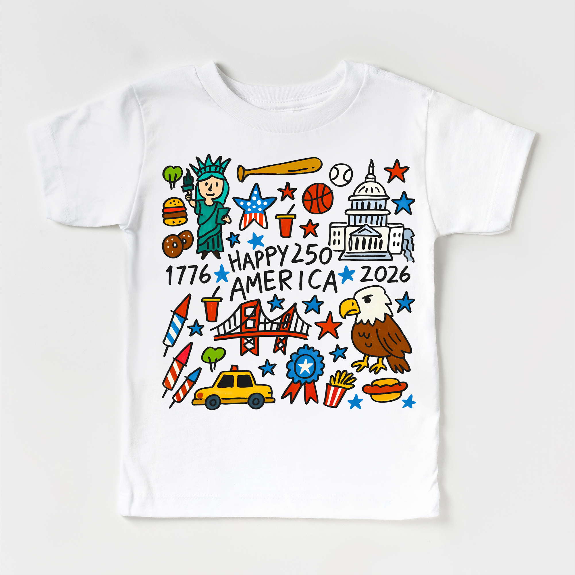 Happy 250 America Kids Shirt – Patriotic 4th of July Tee – USA 250th Birthday Toddler Shirt (2026): Natural Short Sleeve Tee / 2T Kids