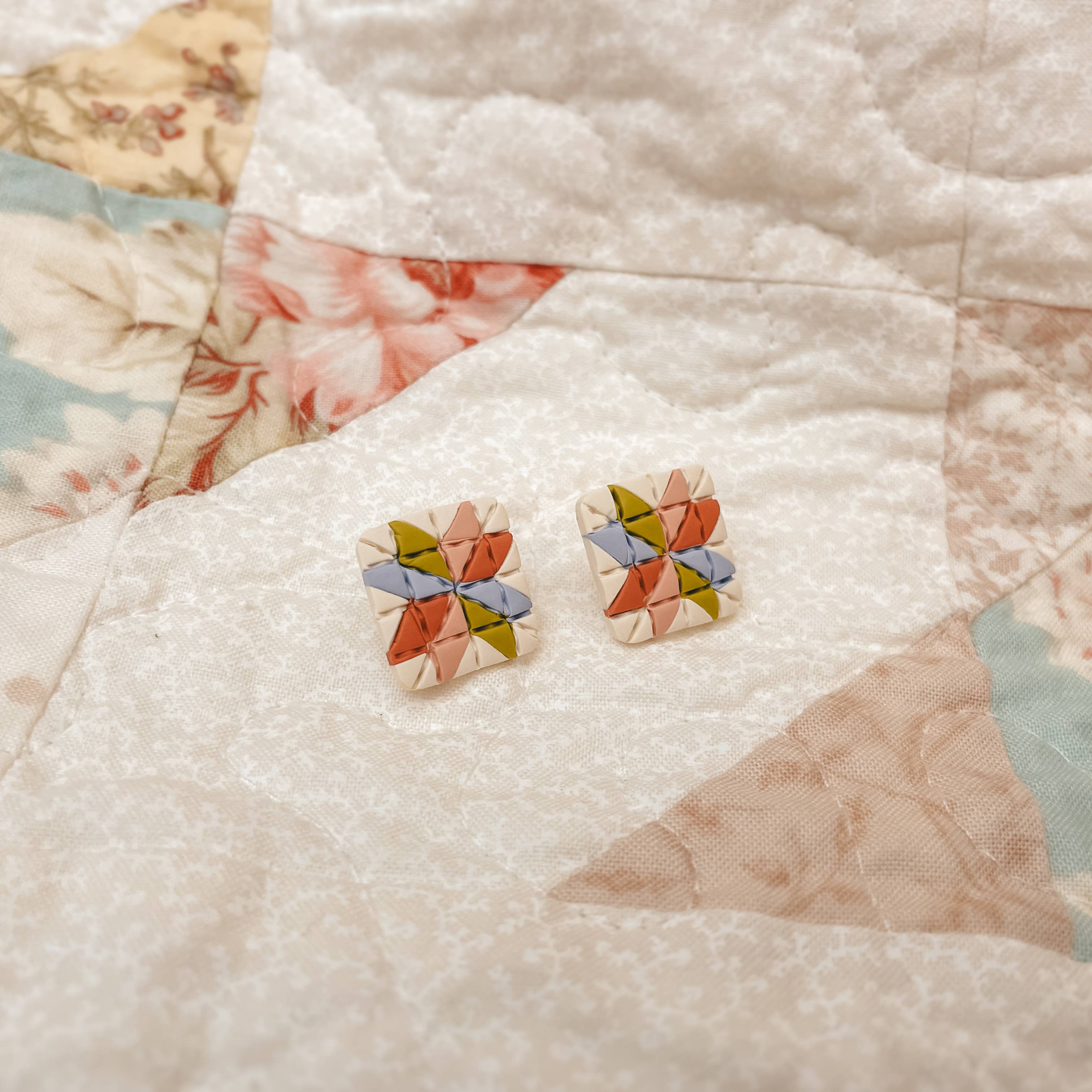 Quilt Block Stud Earrings: Fruit Punch